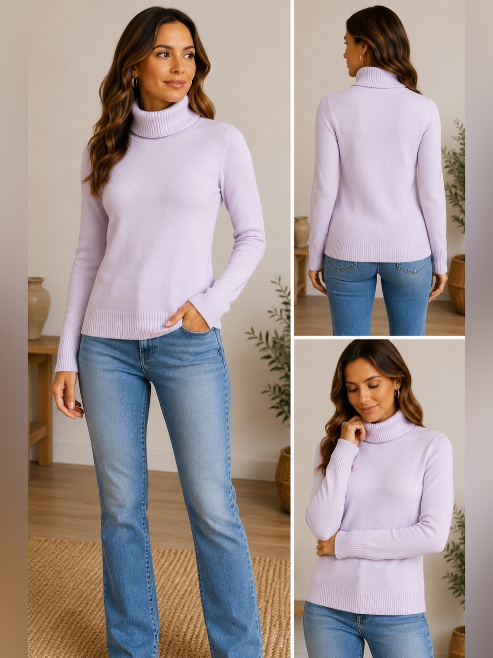 French Connection Lilac Turtleneck Sweater Women's Medium Soft Knit - Picture 2 of 8